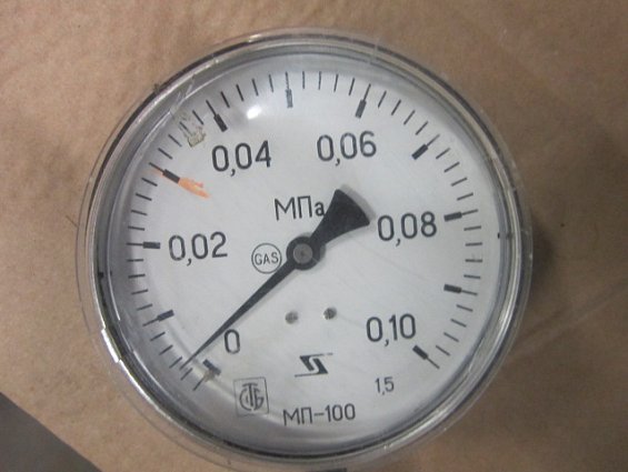 Манометр газовый МП-100 0-0.10МПа GAS класс точности 1.5 металл и пластиковое стекло диаметр Ф100мм