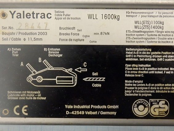 Монтажно-тяговый механизм Yaletrac WLL 1600kg 20m Ф11,5mm лебедка ручная