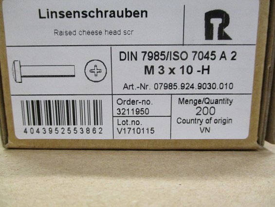 Винт М3х10 A2 DIN7985 ГОСТ17473 ISO7045 из нержавеющей стали с линзообразной цилиндрической головкой
